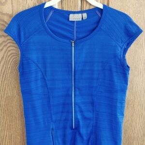 Athleta Pacifica Tank Top Women's Sz Small Cobalt Blue Cap Sleeves 3/4 Zip Front